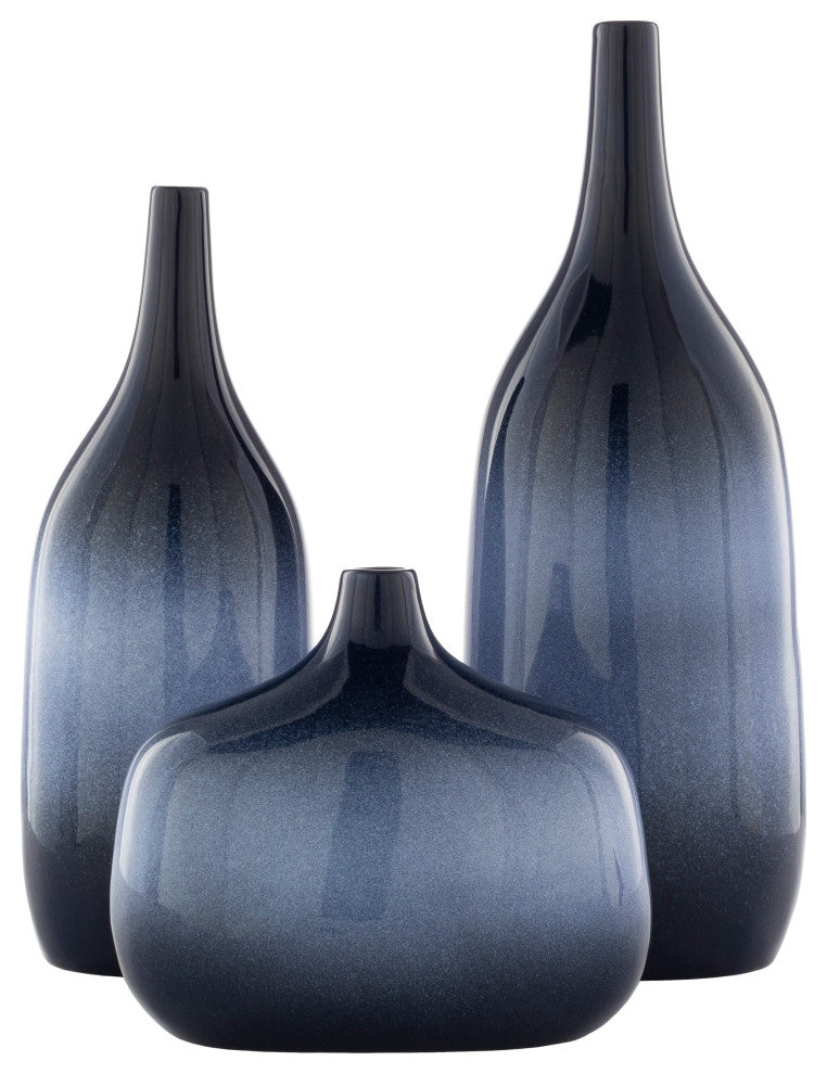 Sparta Transitional Outdoor Safe Bottle Neck Vases, 3-Piece Set, Navy