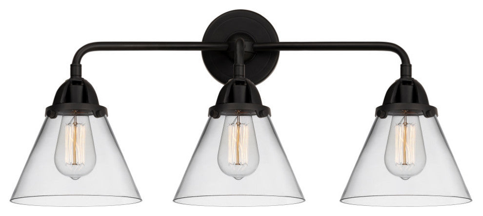 Large Cone Bath Vanity Light, Matte Black, Clear, Clear