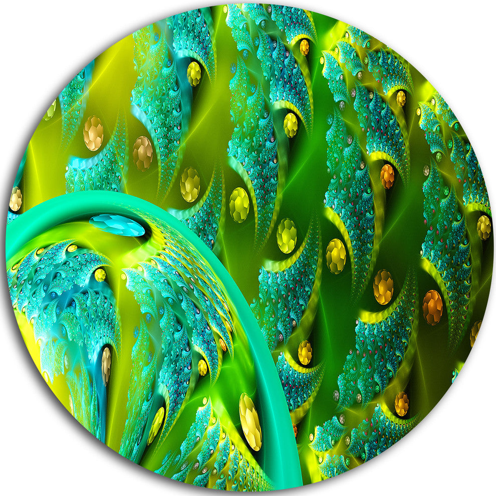 Vibrant Green Fractal Flower Pattern, Abstract Disc Metal Wall Art, 23"