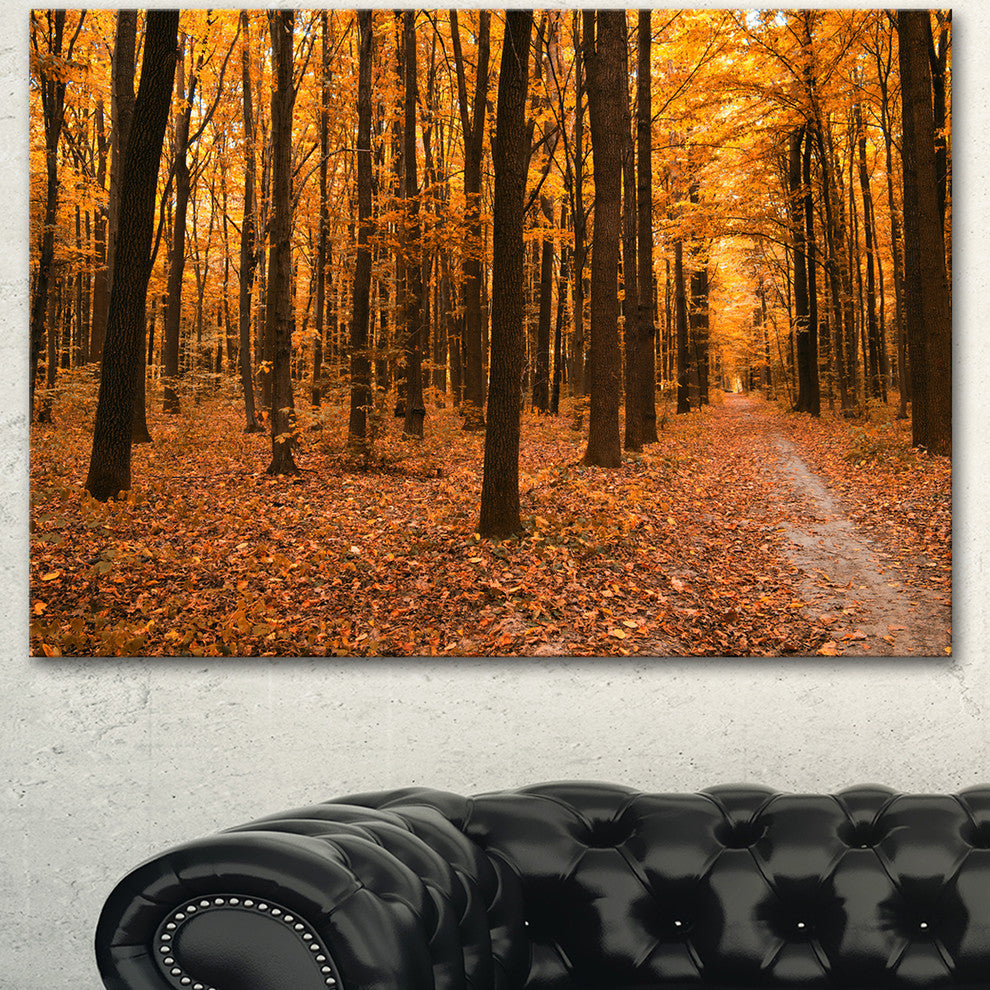 Yellow Trees and Fallen Leaves, Modern Forest Canvas Art, 40"x30"