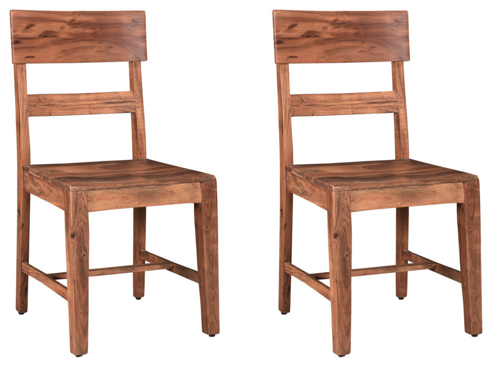 Stafford Single Slat Dining Chair, Set of 2, Brown, Wood Seat
