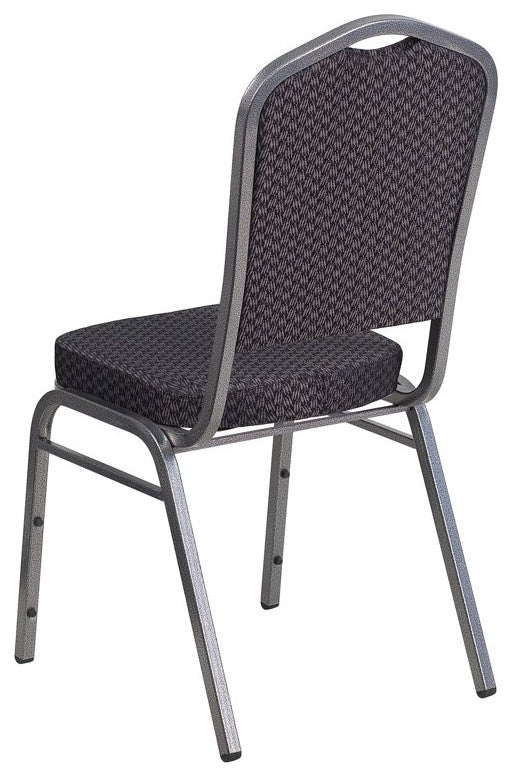 4 Pack Dining Chair, Cushion Seat & Back, Black Patterned Fabric/Silver Vein