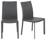 Set of 2 Gray Upholstered Leather Dining Side Chairs