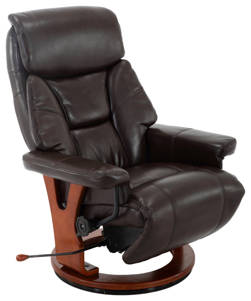 HomeRoots Deep Brown Faux Leather Swivel Adjustable Recliner Chair