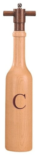 Wine Bottle Maple Wood Pepper Grinder, Custom Personalized Initial,  "C"