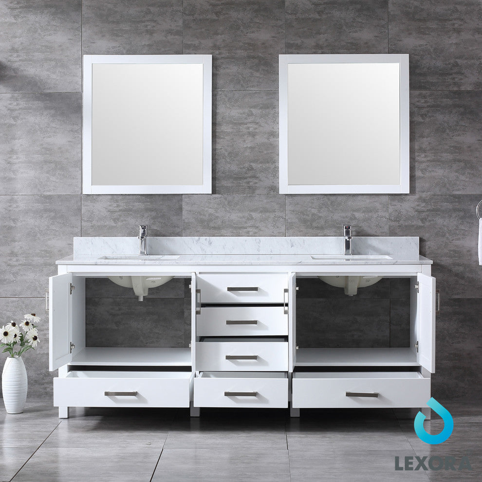 80" Double Vanity With Carrera Marble Top, Sinks, 30" Mirrors