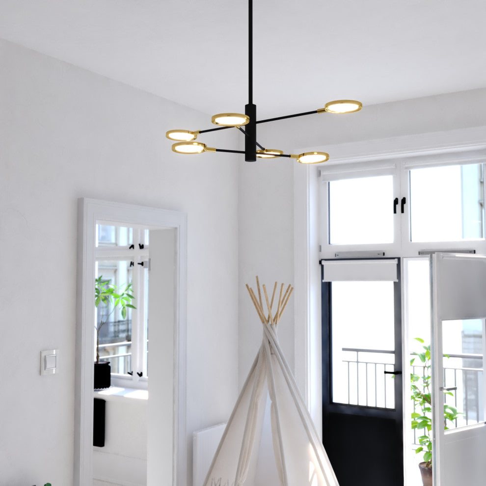 Cullerto 6-Light Matte Black/Gold Contemporary LED Pendant Light Adjustable Arms