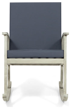 Beulah Outdoor Acacia Wood Rocking Chair, Light Gray Finish, Dark Gray