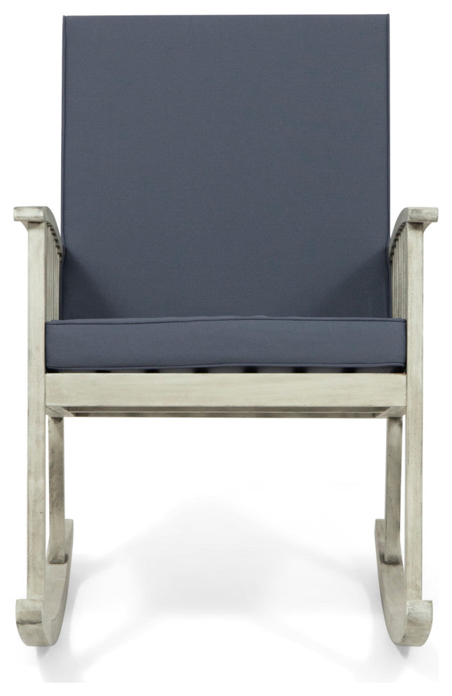 Beulah Outdoor Acacia Wood Rocking Chair, Light Gray Finish, Dark Gray