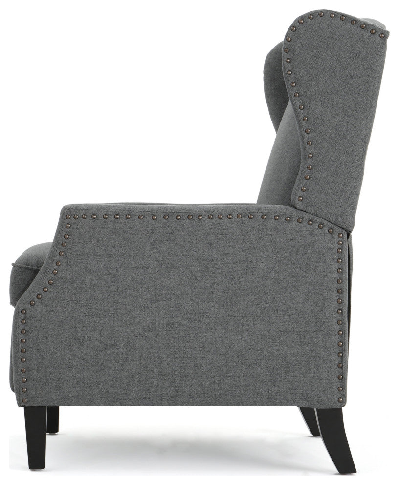 GDF Studio Weyland Contemporary Fabric Wingback Pushback Recliner, Charcoal