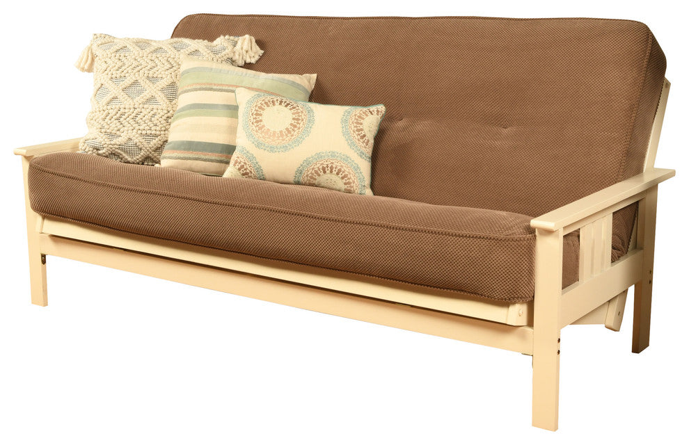 Caleb Frame Futon With Antique White Finish, Marmont Mocha
