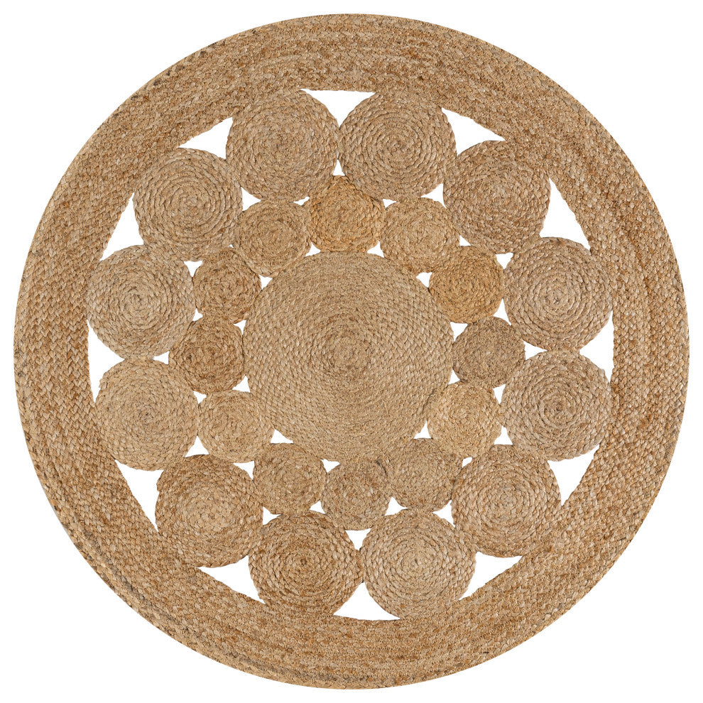 Cassia Round Natural Jute Boho Circle, Natural, 6' Round