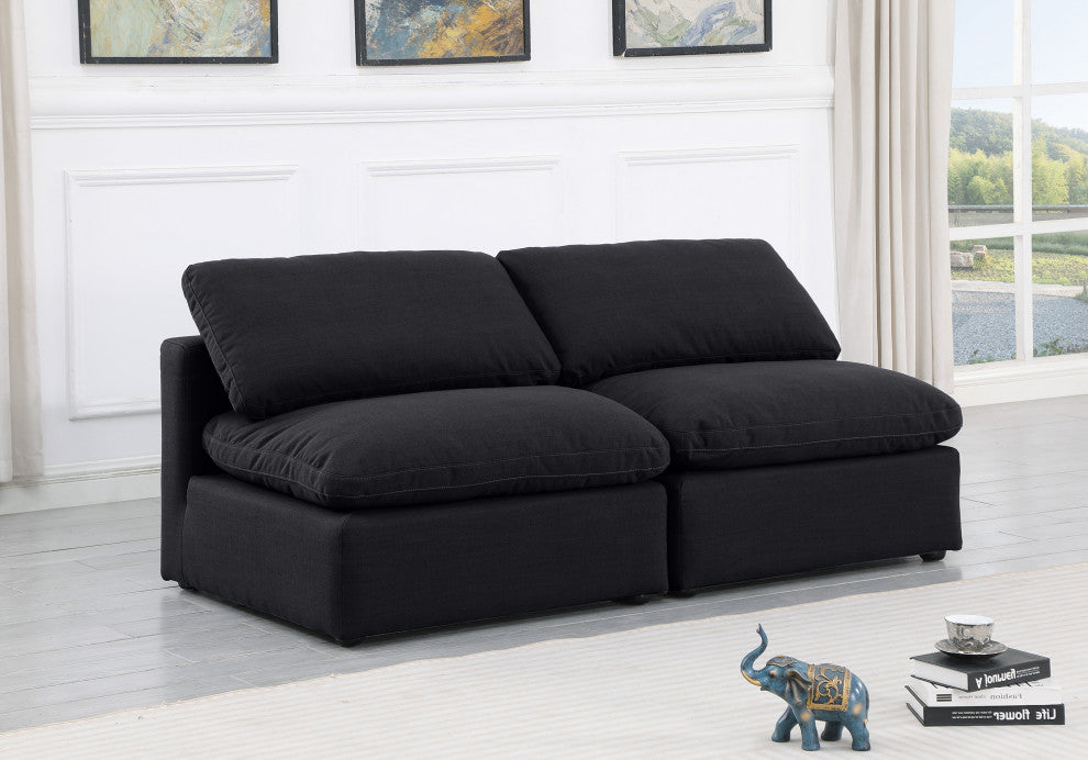 Indulge Upholstered Modular Sofa, Black, 2-Piece: 2 Armless Chair, Down Stuffed Linen Textured Fabric