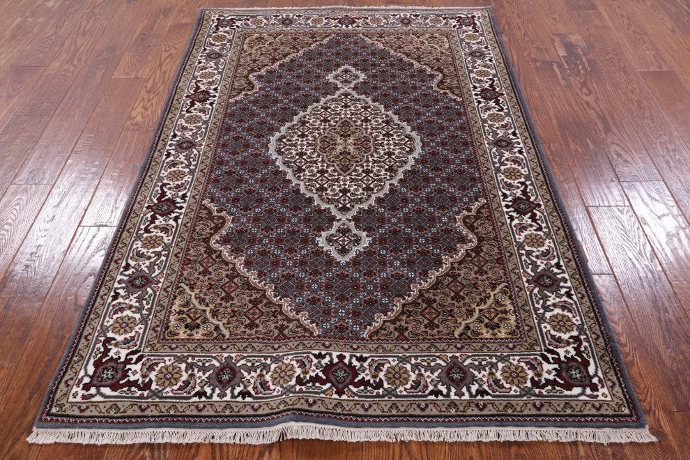 Wool and Silk Persian Tabriz Hand Knotted Rug 4' 1" X 6' 1" Q6024