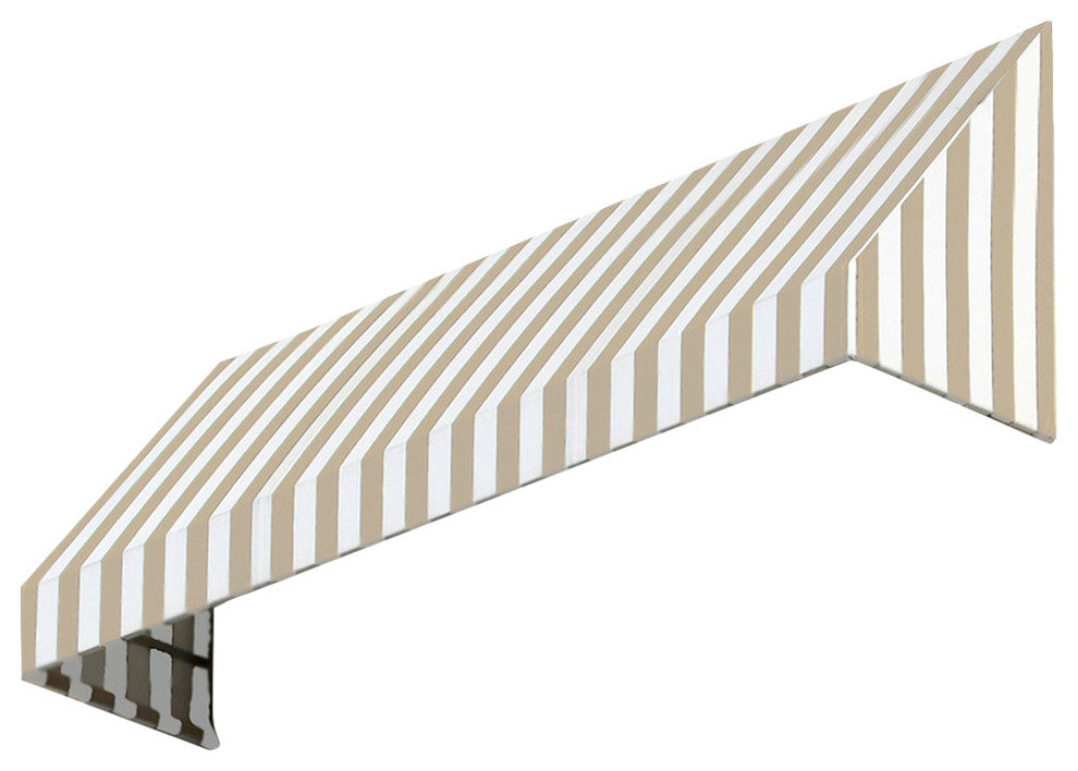 Awntech 8' New Yorker Acrylic Fabric Fixed Awning, Linen/White Stripe