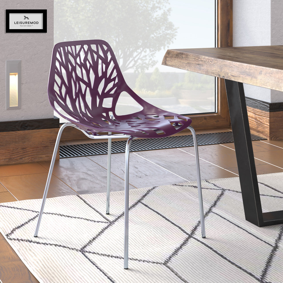 Leisuremod Asbury Stackable Dining Chair with Chome Legs, Purple