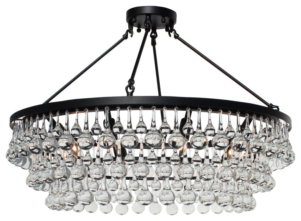 Lightupmyhome Celeste 32" Glass Drop Chandelier, Hanging or Flush Mount, Black