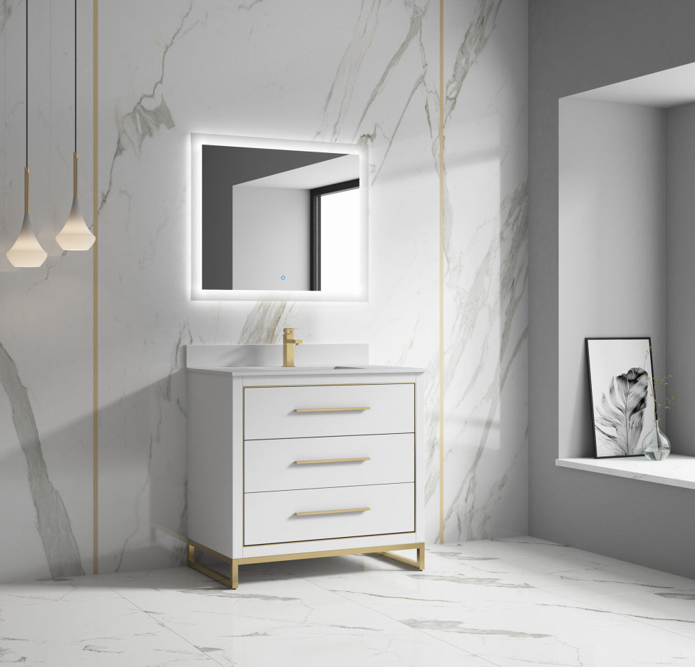 Alma Kathyia Freestanding Bath Vanity, Gold Hardware, 36"
