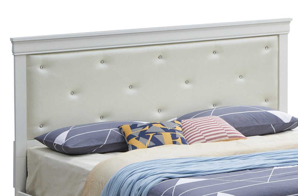 Lorana Button Tufted Faux Leather Bed, Queen