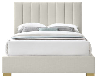 Pierce Linen Textured Fabric Upholstered Bed, Beige, Full