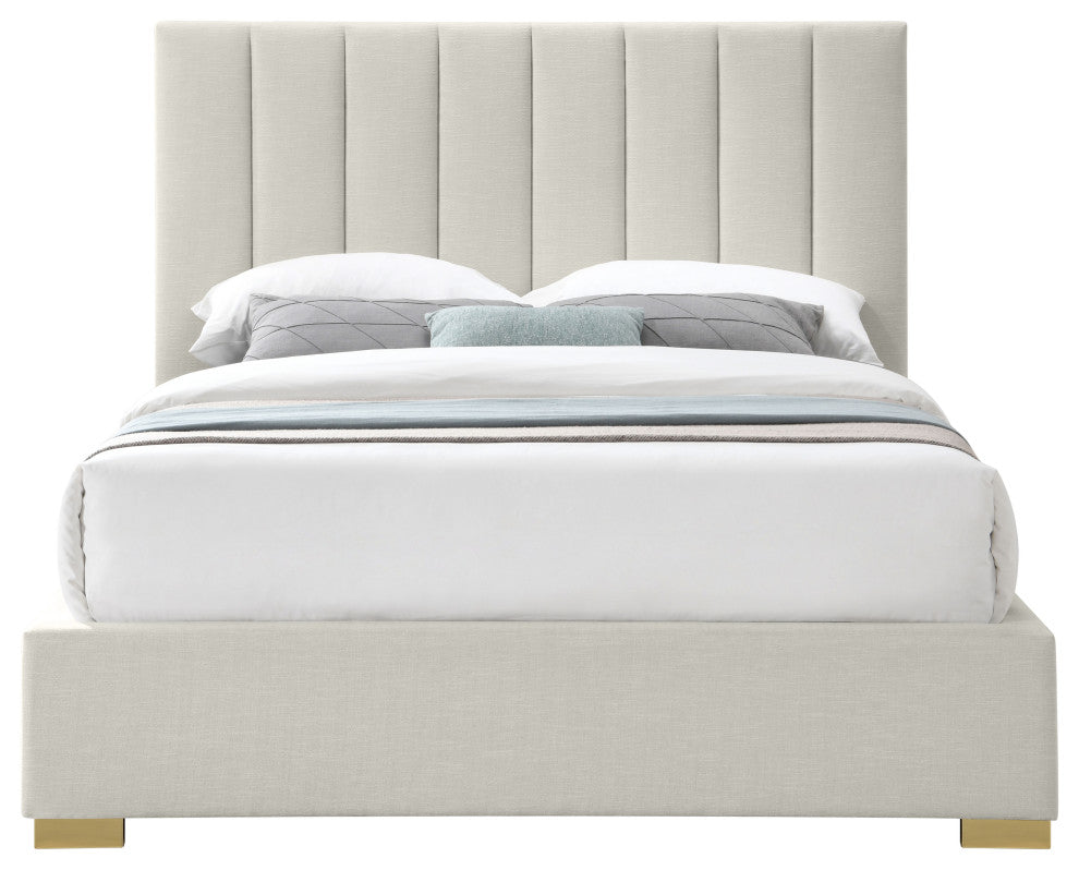 Pierce Linen Textured Fabric Upholstered Bed, Beige, Full