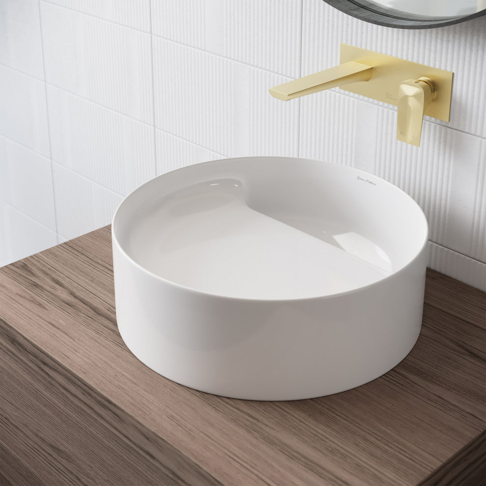 Beau 16.5" Round Vessel Bathroom Sink, Glossy White