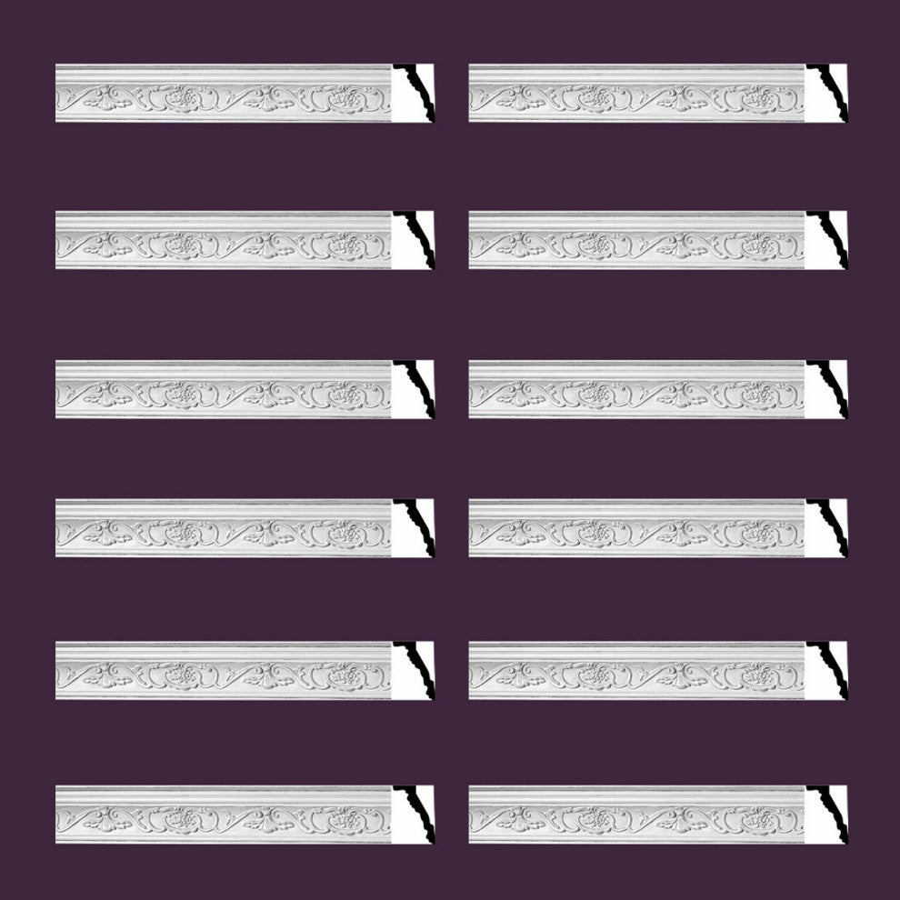 Ornate Cornice White Urethane Vineyard Design 12 Pcs   940.5" Length