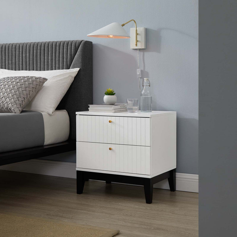 Nightstand Side End Table, White, Wood, Modern, Mid Century Living Guest Suite