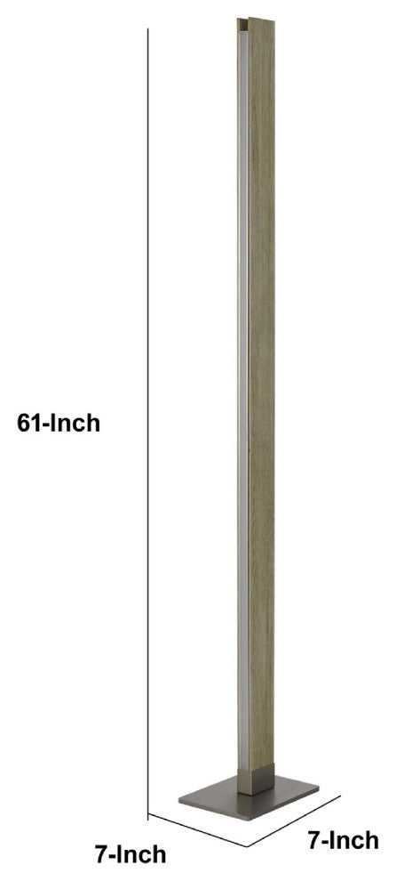 61 Inch Wood Floor Lamp Dimming LED Column, Brown