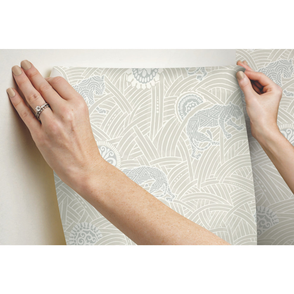 Tibetan Tigers Wallpaper, Cream, Gray, White