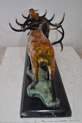 Fighting Deer Bronze Statue Mounted on a Marble Base Size: 32" x 8" x 14"H
