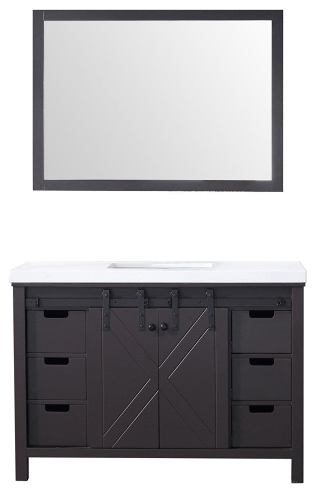 Marsyas 48" Brown Single Vanity Cabinet Quartz Top Square Sink, 44" Wall Mirror