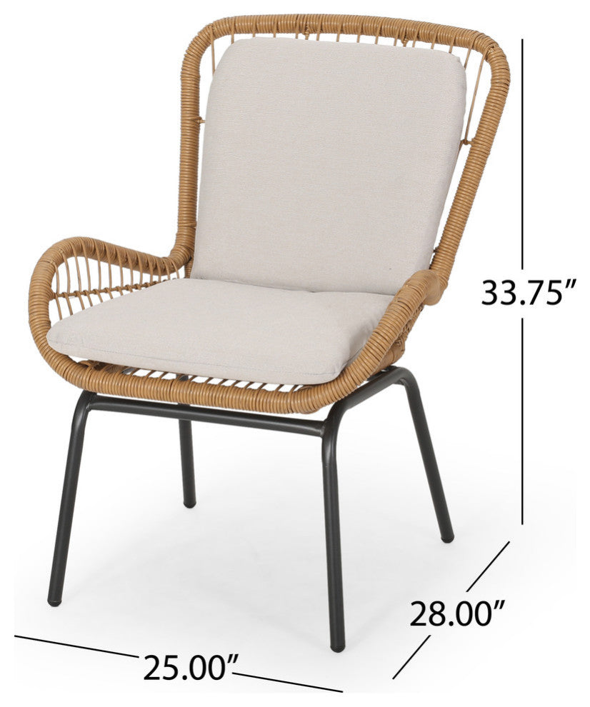 Alice Outdoor Wicker Club Chair With Cushions, Set of 2, Brown