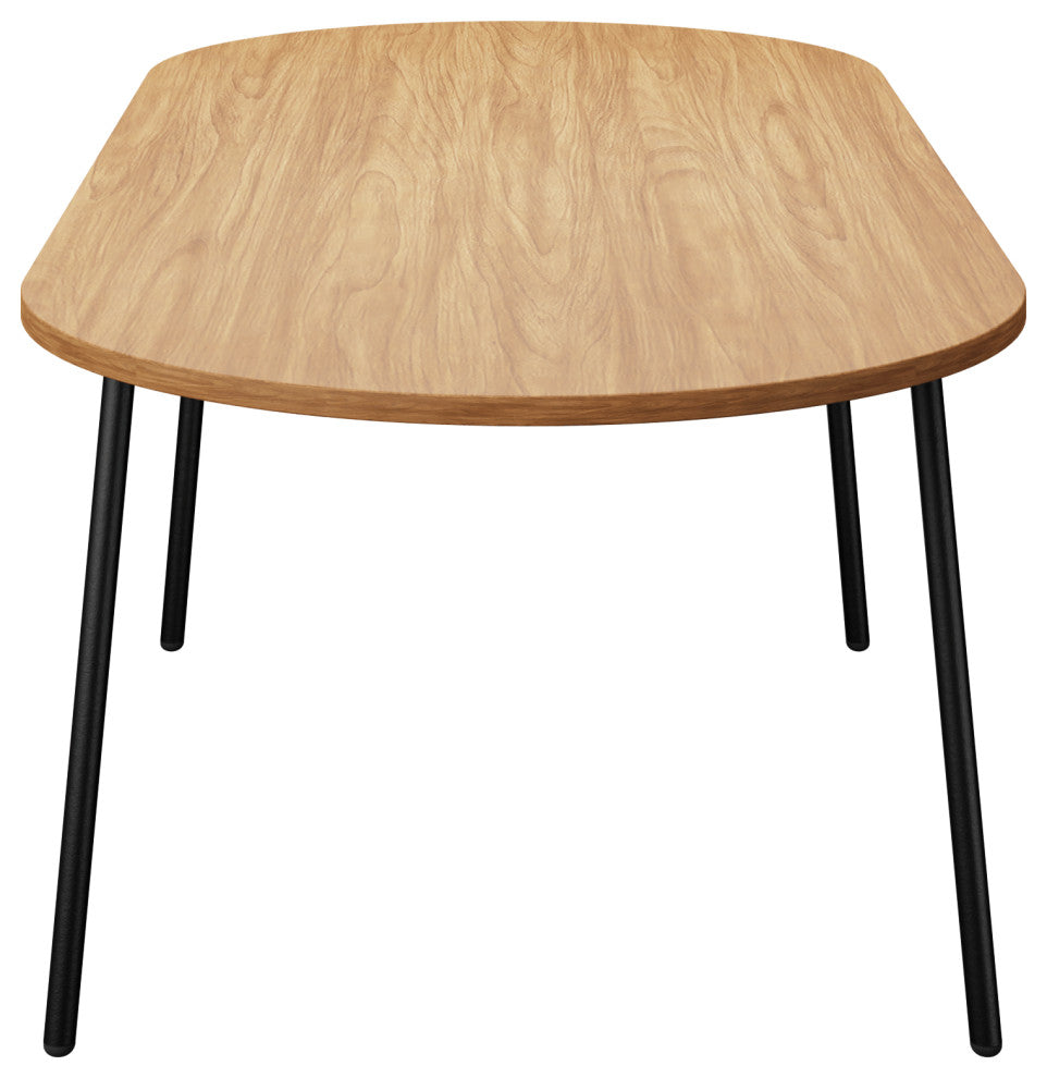 LeisureMod Tule 83" Oval Dining Table With MDF Top and Steel Legs, Natural Wood
