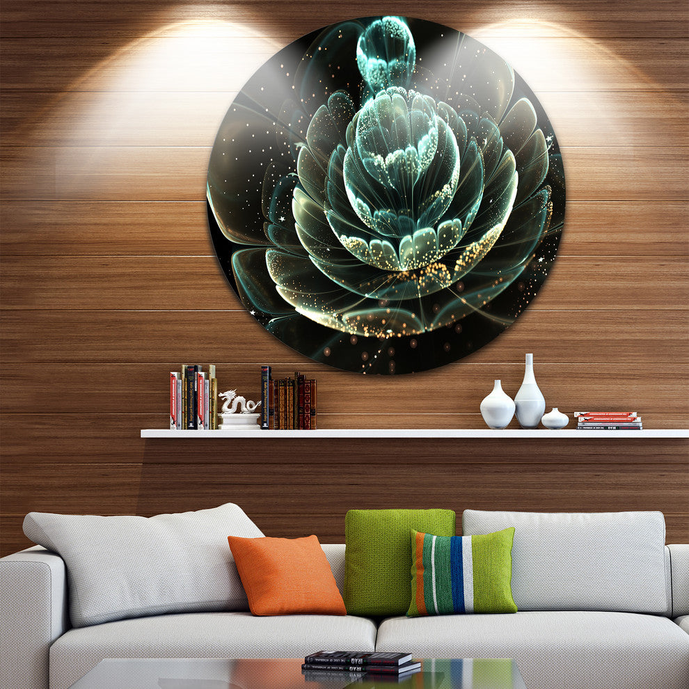 Fractal Flower Light Green Digital Art, Floral Round Metal Artwork, 36"