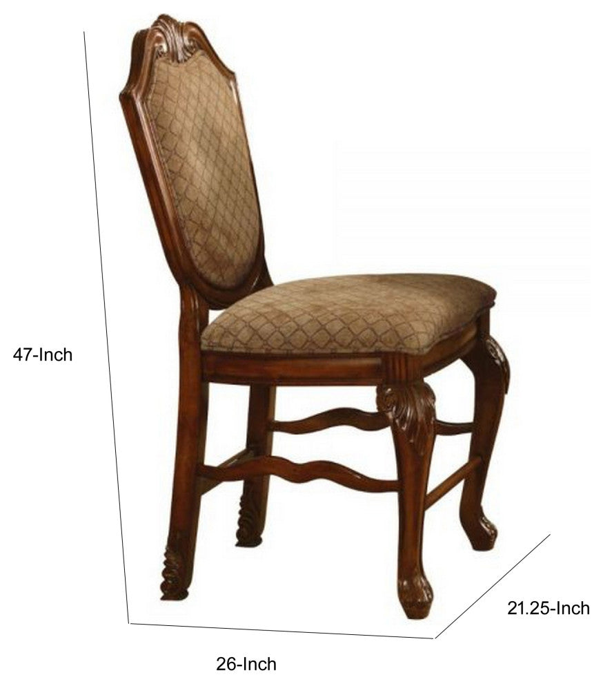 Benzara BM266511 S/2 Counter Height Chair, Fabric Seat and Crown Top, Brown