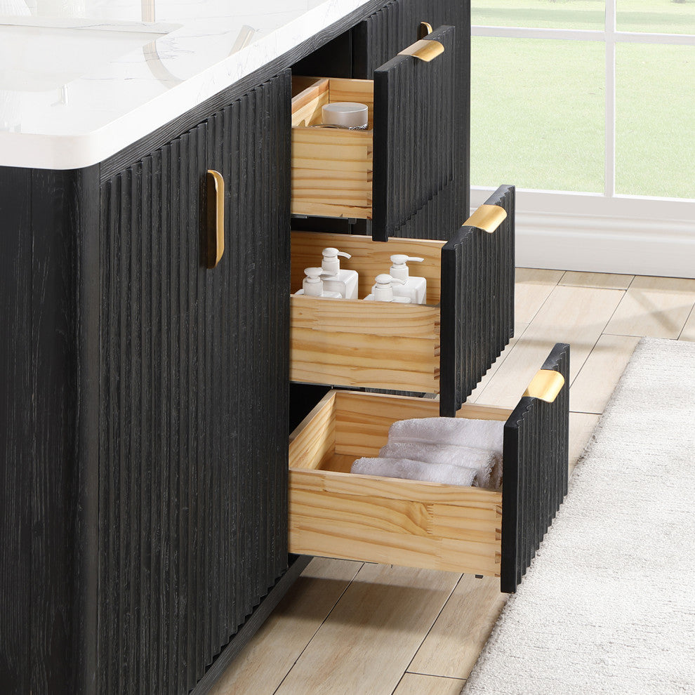Vinnova Cadiz Bath Vanity, Composite Stone Top, Black, 72", With Mirror