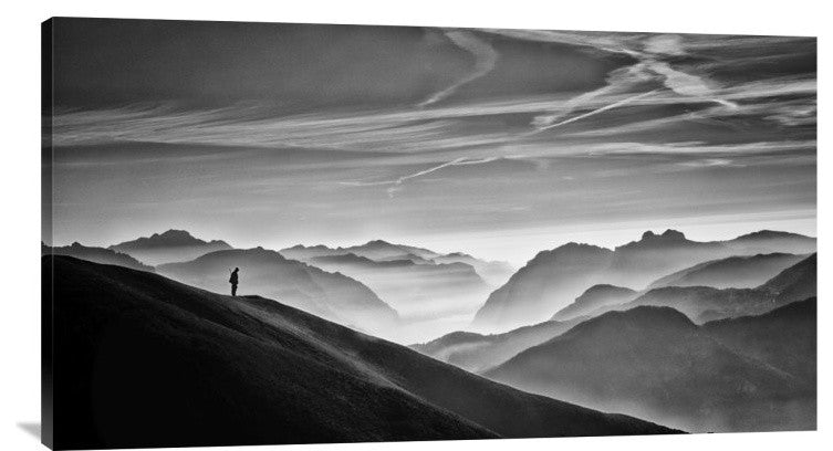 "Hunter In The Fog Bw" Stretched Canvas Giclee by Vito Guarino, 36x20"