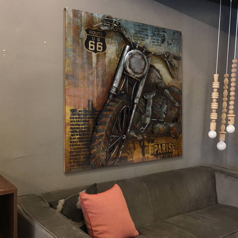 "Motorcycle 1" Primo Mixed Media Hand Painted 3D Metal Wall Art
