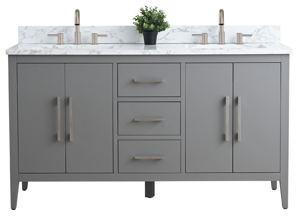 Vanity Art Bathroom Vanity With Sink, Cashmere Gray, 60", Double Sink, Brushed Nickel