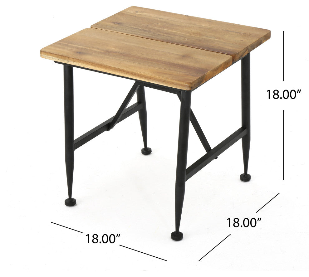 GDF Studio Ophelia Outdoor Industrial Acacia Wood Accent Table With Iron Accent