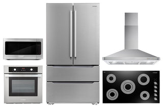 5 Piece, 30" Cooktop 24.4" Microwave 24" Wall Oven, Refrigerator & Wine Cooler