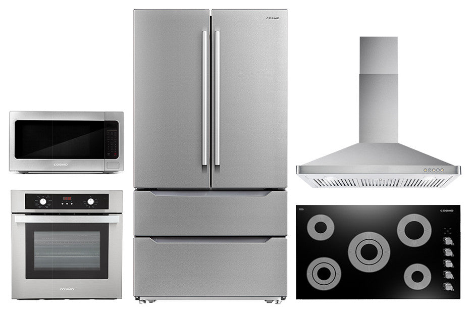 5 Piece, 30" Cooktop 24.4" Microwave 24" Wall Oven, Refrigerator & Wine Cooler