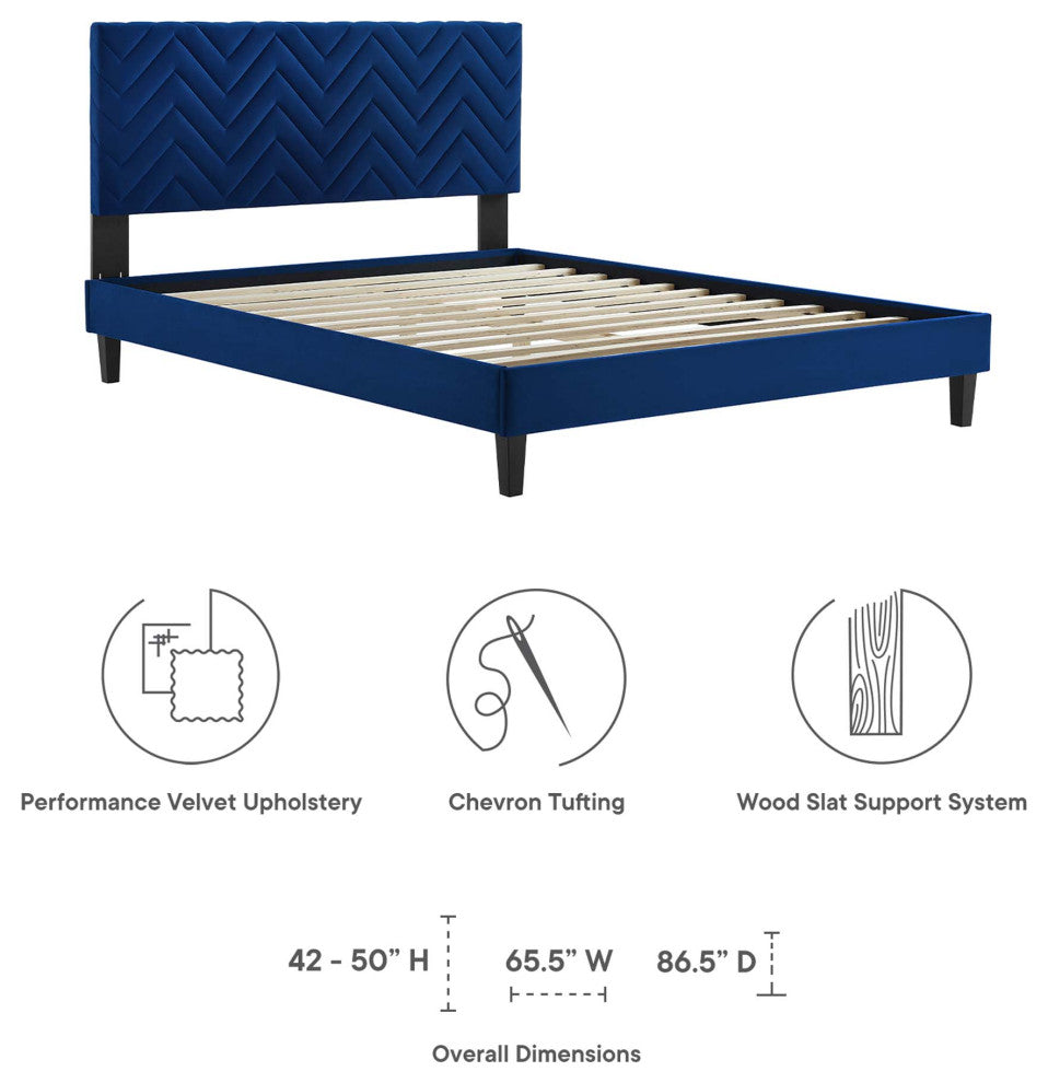 Leah Chevron Tufted Performance Velvet Queen Platform Bed