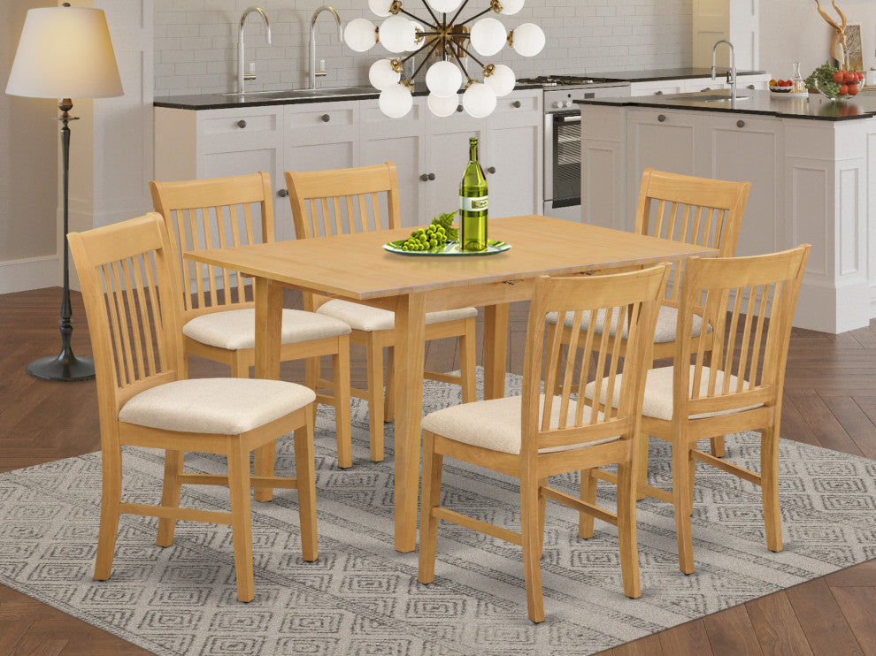 Nofk7-Oak-C 7-Piece Dinette Set - Kitchen Dinette Table And 6 Kitchen Chairs