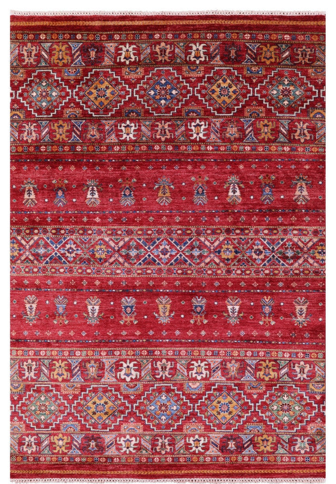 5' 8" X 8' 4" Super Kazak Khorjin Handmade Wool Rug - Q12913