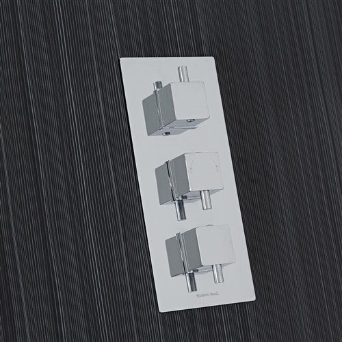 Benete Square Chrome Rain Shower System Set 2 Outlets Ceiling Head and Handset