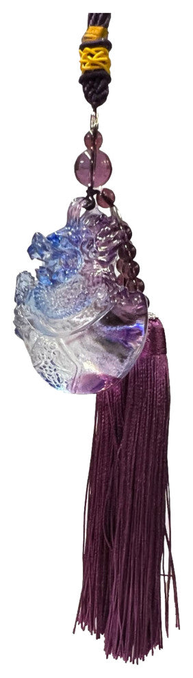 Crystal Glass Fengshui Fortune Purple Blue Dragon Gift Decor Tassel, ws2172