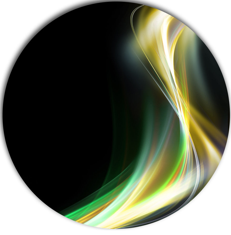Green Yellow Light Art, Abstract Digital Art Round Metal Wall Art, 23"