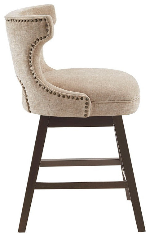 Madison Park Emmett Bar Stools Swivel Height Upholstered Counter Stool, Beige